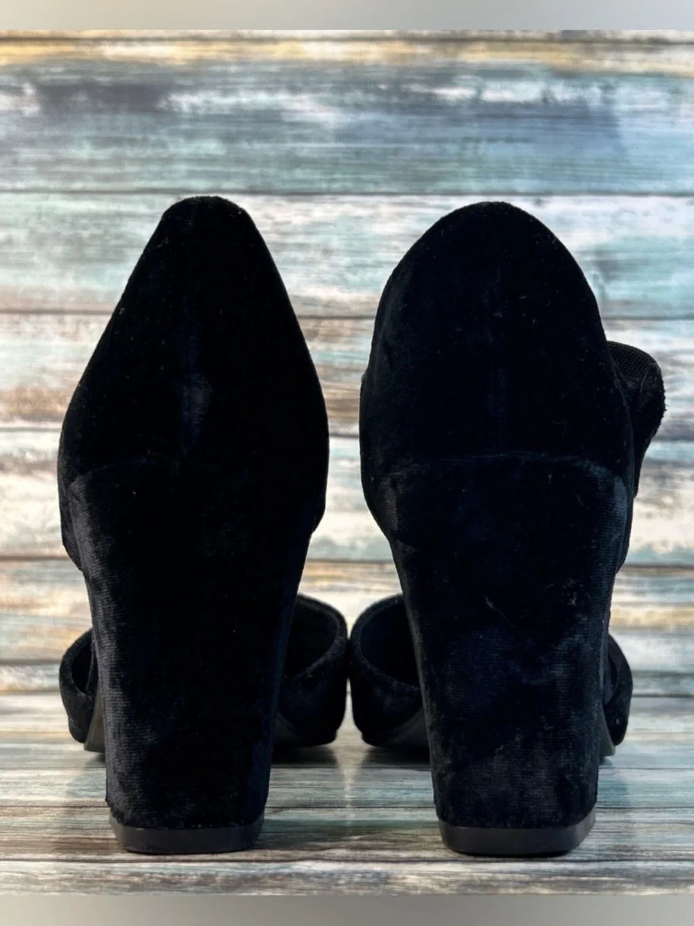 Eileen Fisher Malta Mary Jane Pumps Womens Sz 8 Black Velvet Block Heel Evening